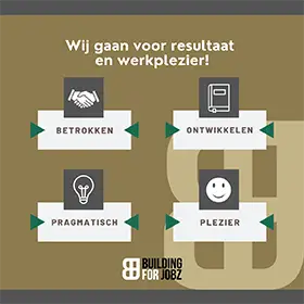BFJ Succesformule - Onze kernwaarden zijn: Betrokkken, Ontwikkelen, Pragmatisch en Plezier - Building For JobZ Zwolle